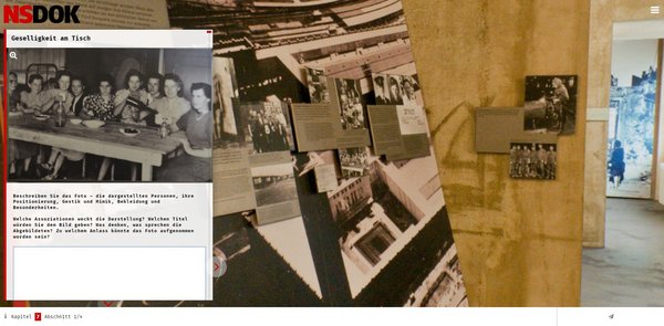 &bdquo;Geselligkeit am Tisch&ldquo;: Foto polnischer Zwangsarbeiter:innen in dem digitalen Workshop &bdquo;What you see is how it was?!?&ldquo; (Screenshot Web-App)