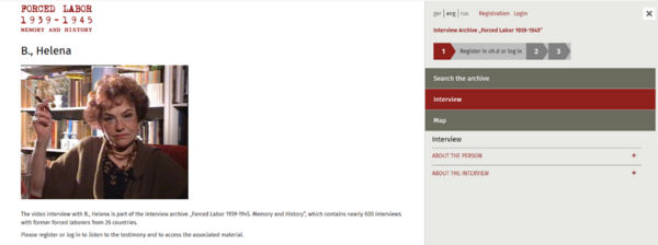 Screenshot Landing-Page Helena B. 
https://archiv.zwangsarbeit-archiv.de/en/interviews/za253