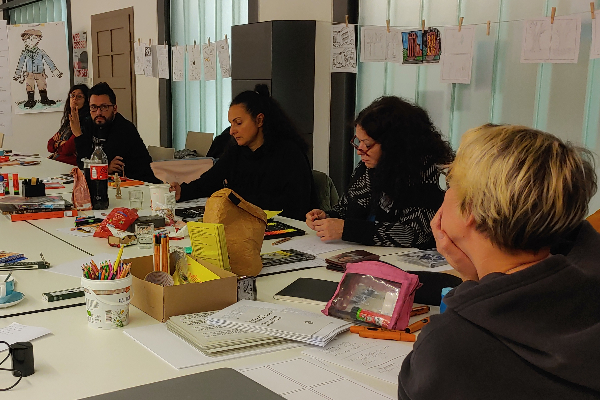 Gruppe im Comic-Workshop